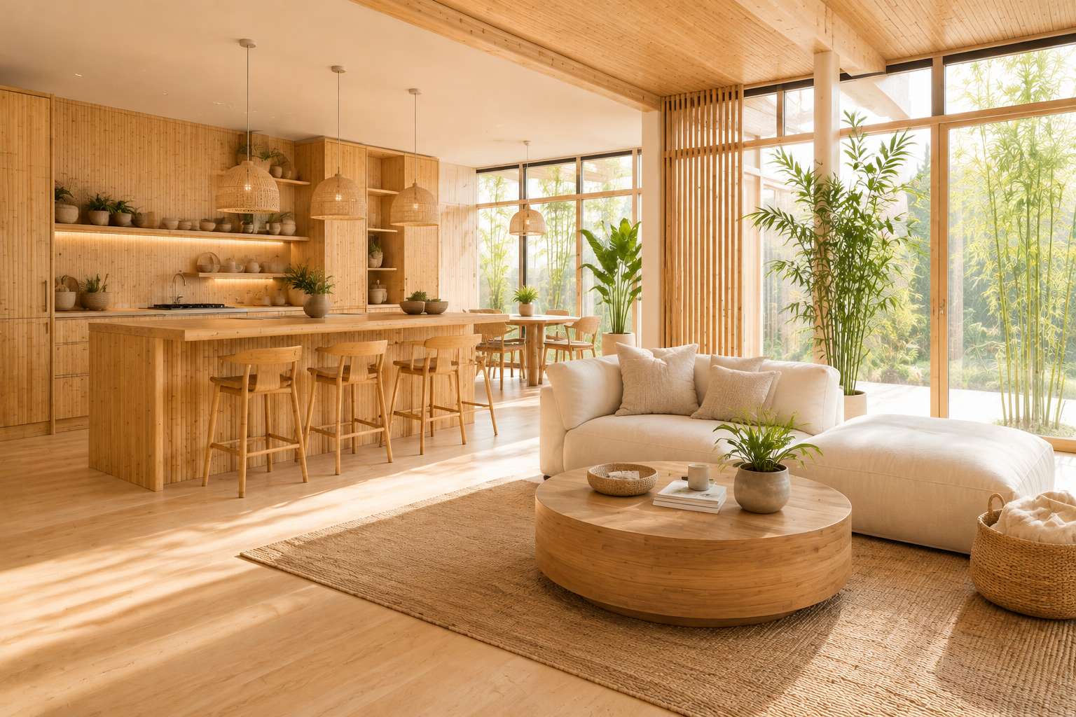 Helle Wohnung mit Holz und gemütlichem Wohnbereich